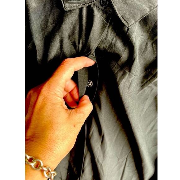 Vintage Stuart Lang Black Retro Secretary Glam Gothic Satin Blouse Size 10 - Picture 3 of 6